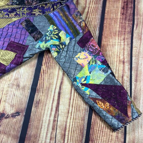Handmade Jacket Womens 20x22 Multicolor Quilted Patchwork Snap Button Dragonfly - Picture 7 of 16